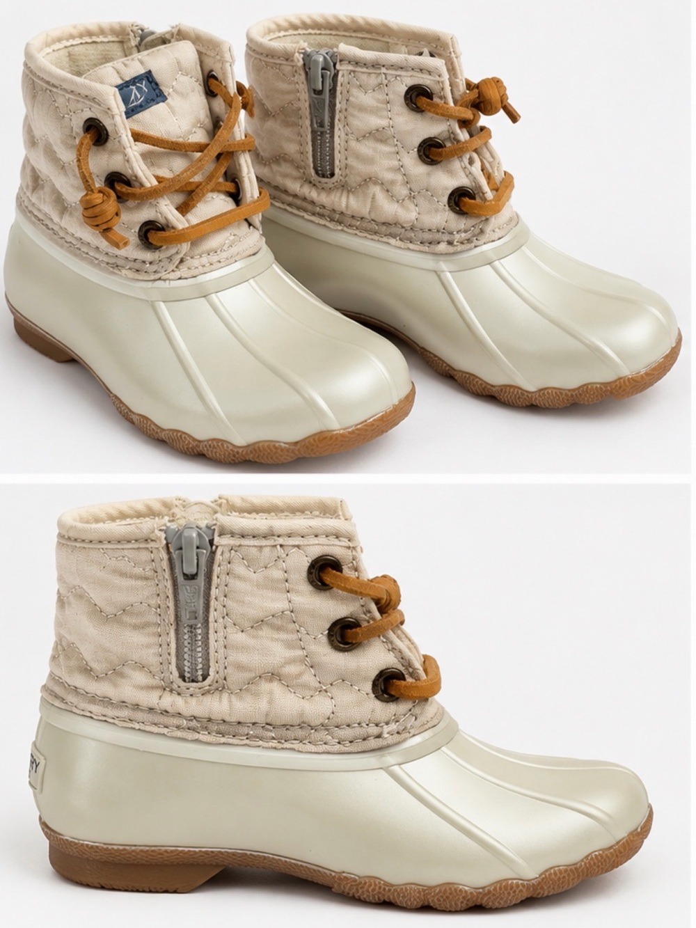 Sperry Kids Cream Quilted Duck Boots with Tan Laces